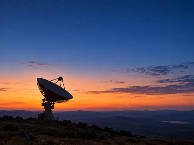 Symbolbild: Bodenantenne unter einem blauen Abendhimmel